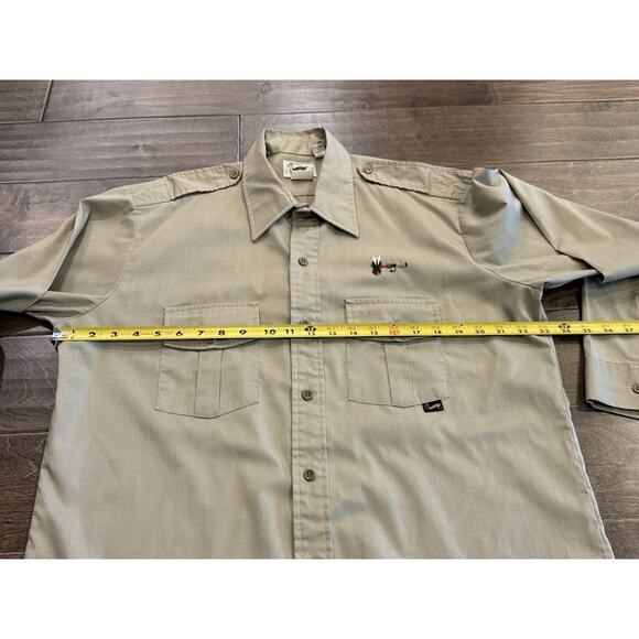 Vintage Duxbak Mens Tan Long Sleeve Fishing Embroidered Fly Fishing Shirt Size L - Picture 9 of 9